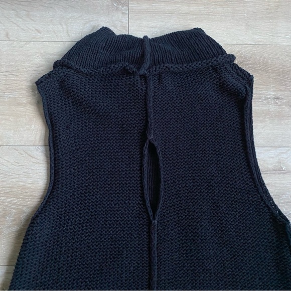 Pure Handknit black sleeveless sweater tunic cowl neck style knit pullover L/XL - Picture 5 of 7